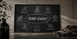 Team-Event-Ideen auf Tafel geschrieben